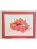 Quadro con fragole su tela e cornice in legno rosso h x 68,4 larghezza 88,5.