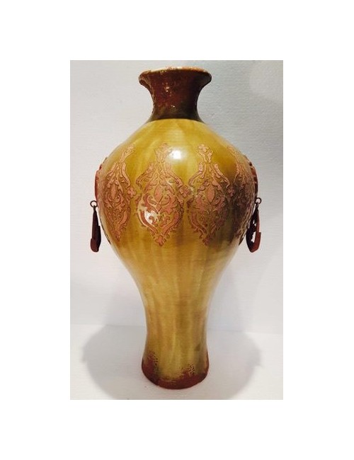 Vaso da terra verde rustico con pendenti invecchiati ai lati Lorenzon 