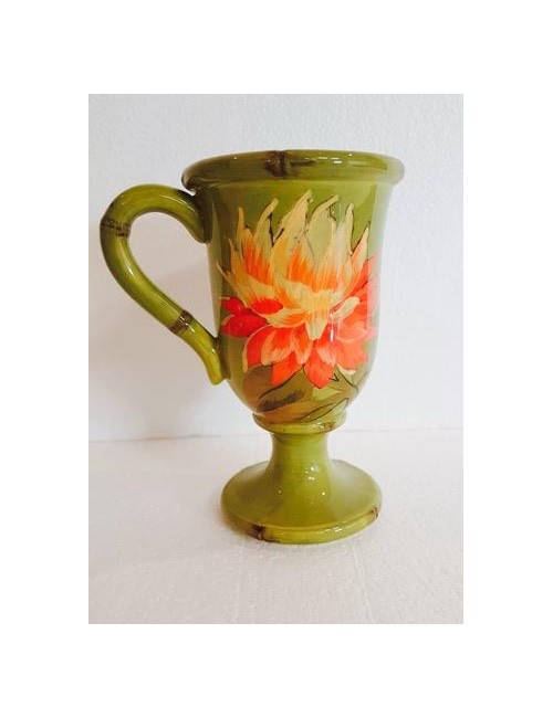 Bicchiere con piede verde con fiori certified gift 