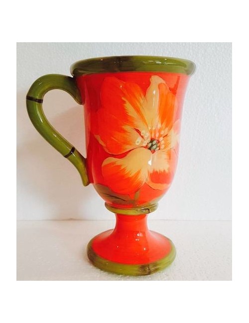 Bicchiere con piede rosso con fiori certified gift 