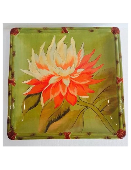 Centro tavola/vassoio verde con fiori arancio giallo  certified gift 