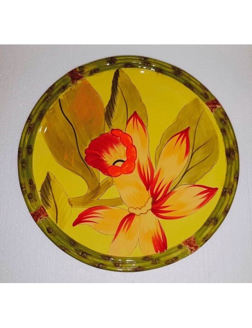 Piatto piano in ceramica giallo con contorno verde 