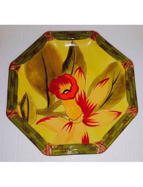Piatto frutta in ceramica giallo con contorno verde 