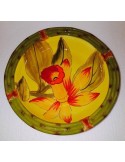 Piatto fondo in ceramica  giallo con contorno verde con fiore