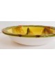 Piatto fondo in ceramica  giallo con contorno verde con fiore