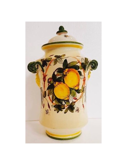 Potiche in ceramica  con fiori e frutti ammannati 
