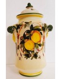 Potiche in ceramica  con fiori e frutti ammannati 