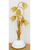 Campostrini & Trallori Lampada con tulipani giallo oro, steli e fioglia oro e base in porcellana bianca, H 58 Cm. 